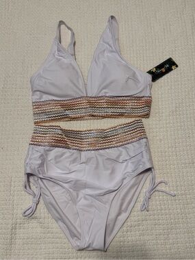 Women's Lavender Two-Piece Bikini with Multicolor Waistband